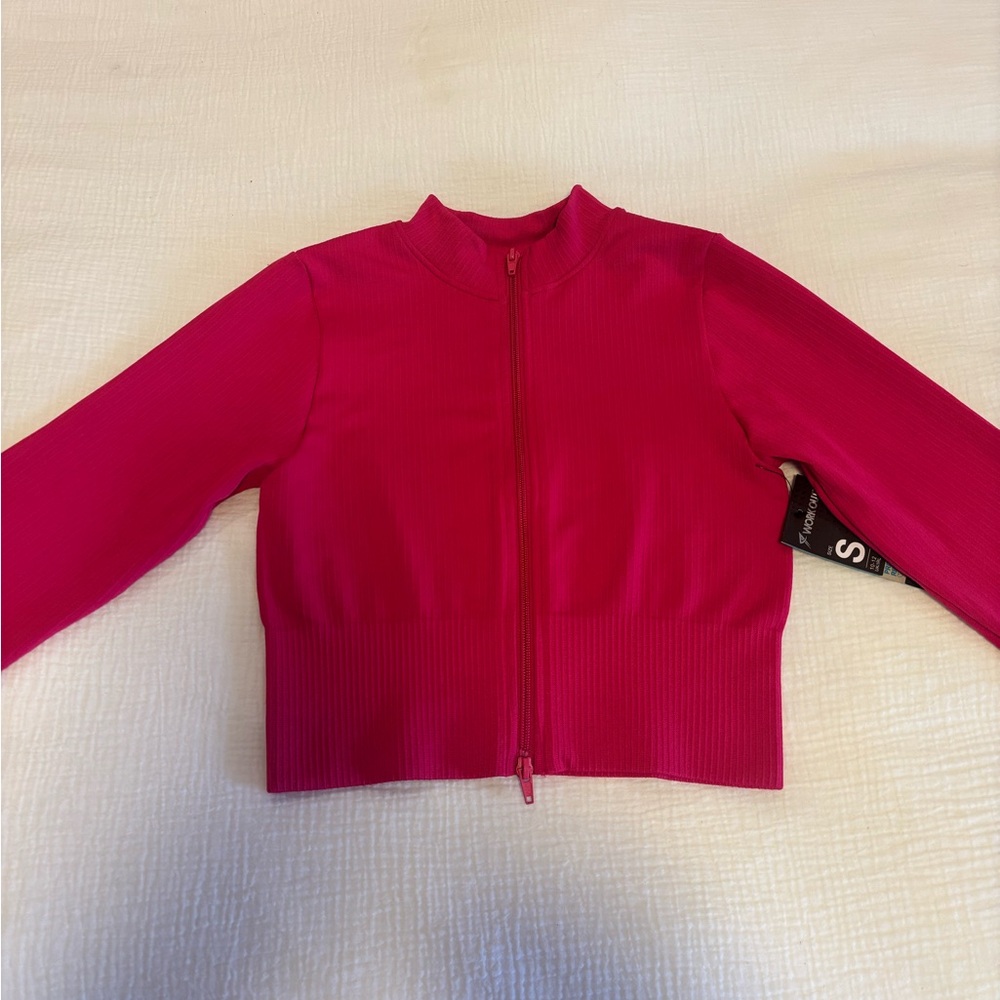 Hot Pink Ribbed Cropped Workout Jacket - Picture 4 of 14